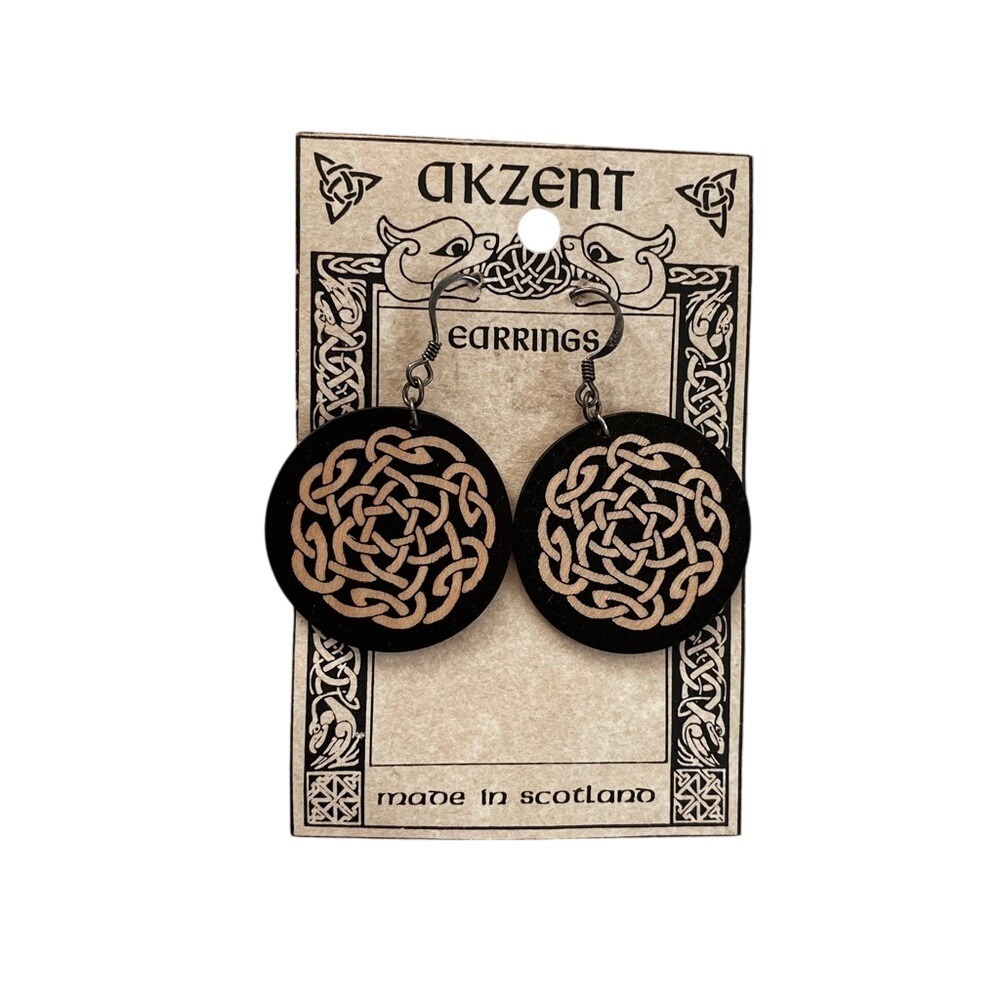 NWT Vintage 00s Nordic Irish Eternity Knot Wood Round Earrings